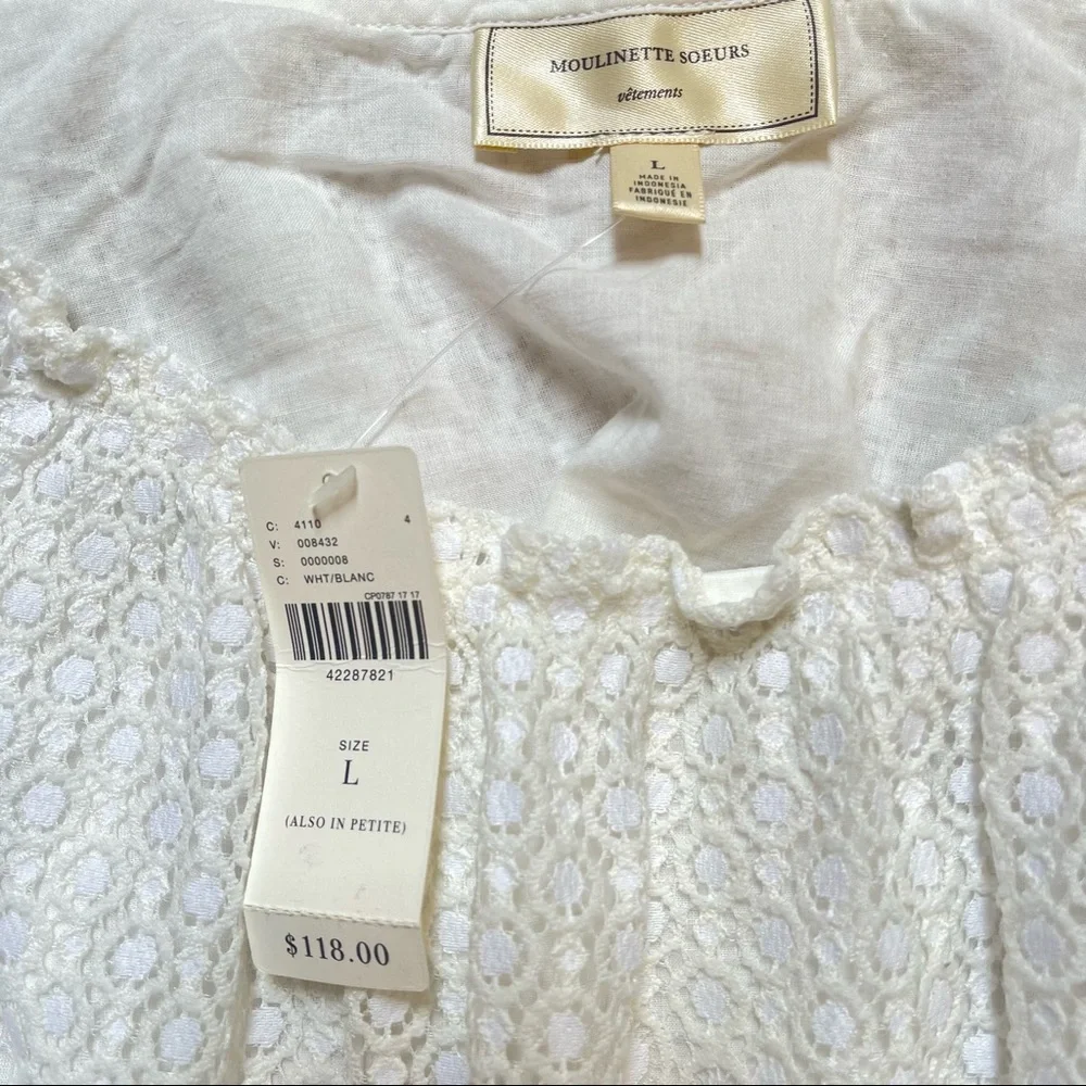 NWT Anthroplogie Moulinette Soeurs Messina White Puffsleeve Lace Top Size L - Picture 4 of 16